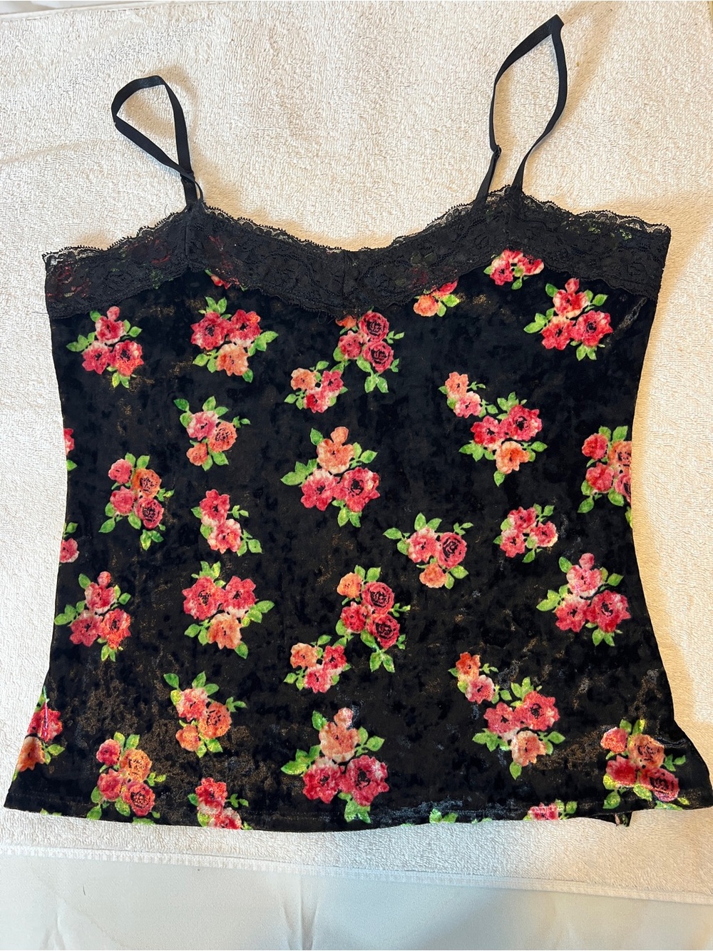 Black Floral Lace-Trim Cami Top SIZE X-LARGE 15-17